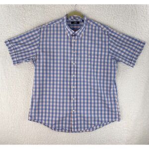 Foxcroft Blue Plaid Print Button-Down‎ Dress Shirt Mens Short Sleeve Size XXL